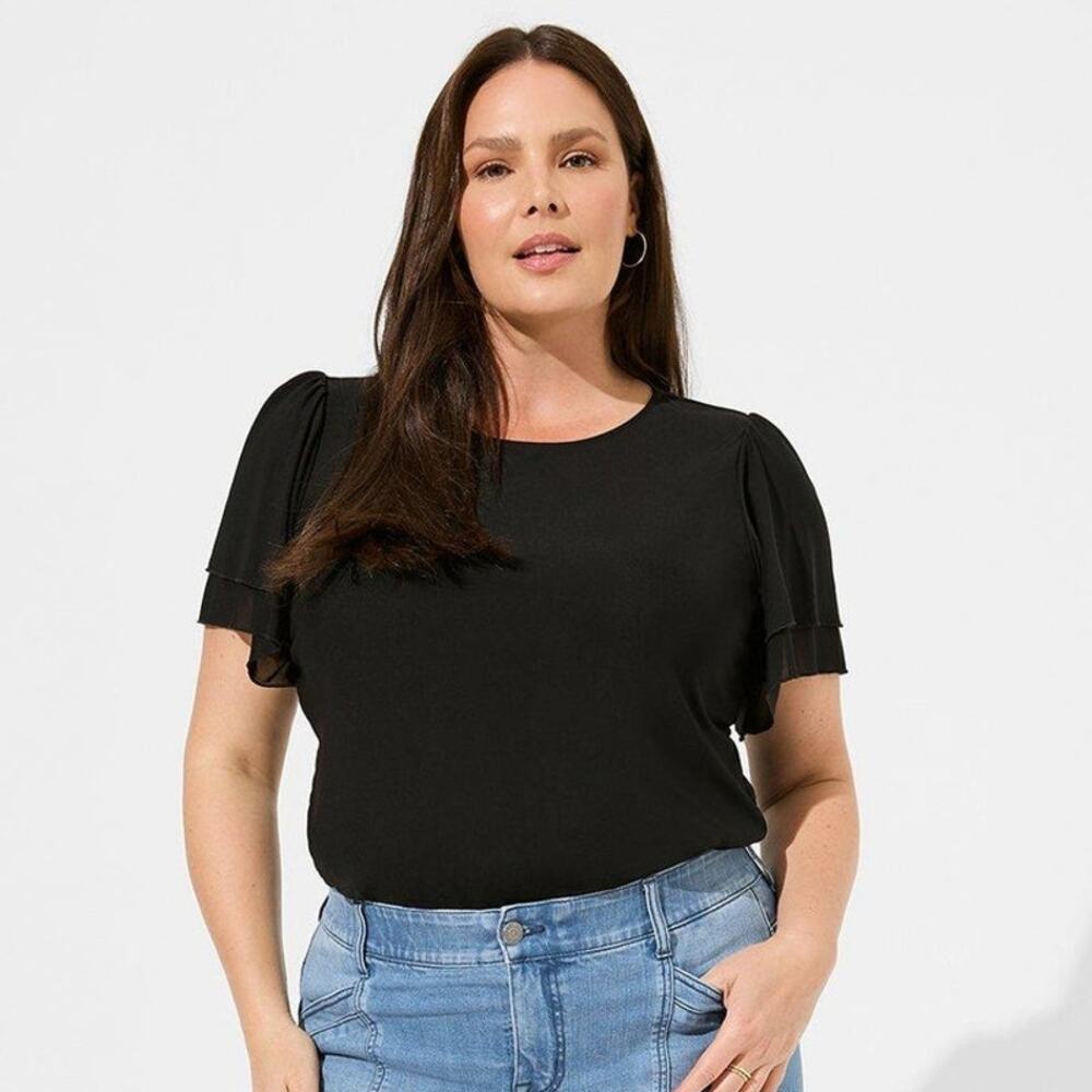 Torrid Stretch Knit Mesh Top Womens Size 4X Double Flutter Sleeve Tee